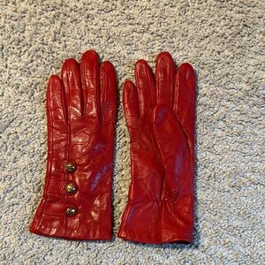 Red Leather Ralph Lauren Gloves with Gold Buttons size S